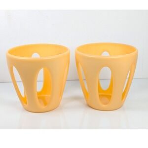 Vintage Guzzini Cachepots Pair Orange Space Age Plastic Planters 1970s Italy